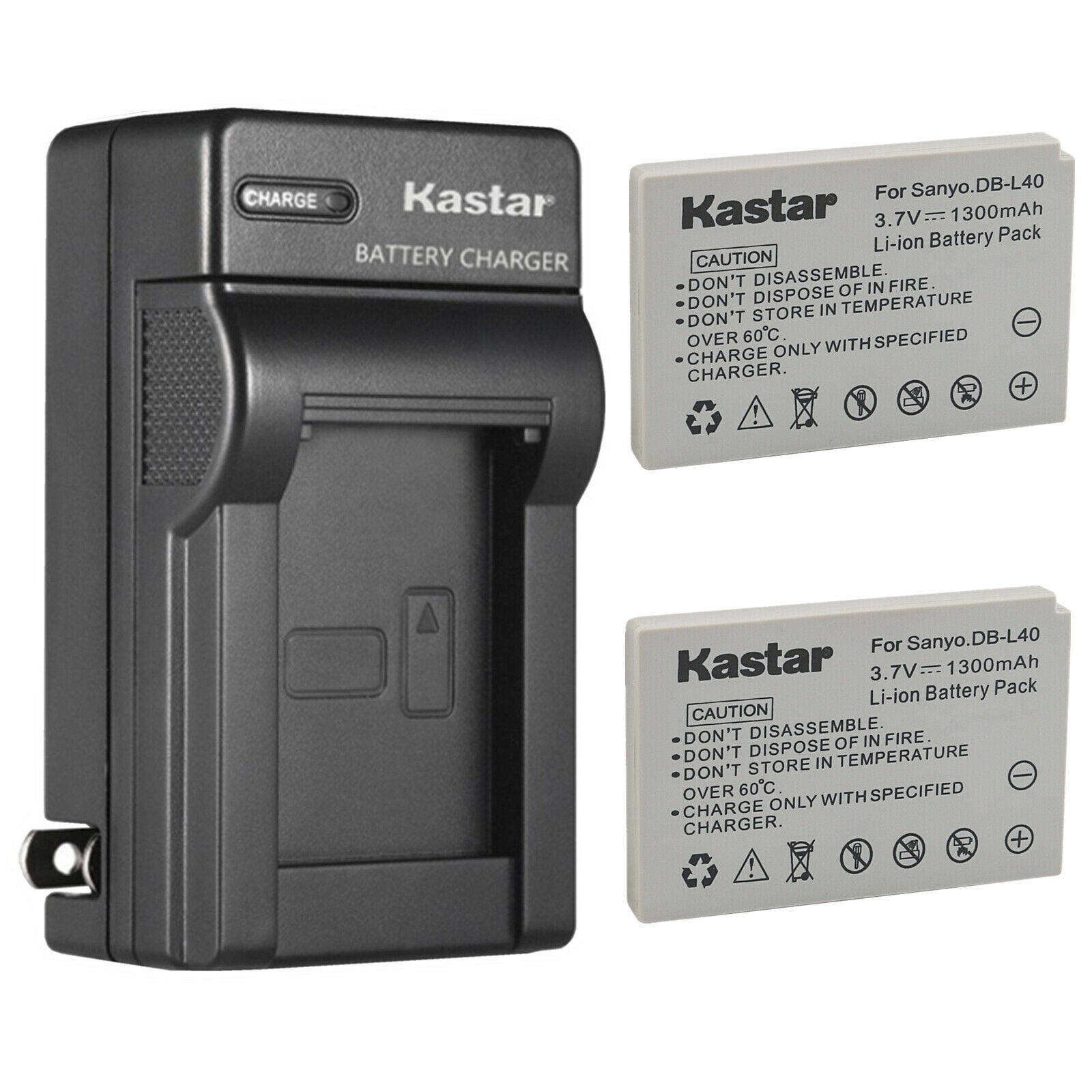 Kastar 2-Pack Battery and AC Wall Charger Replacement for Sanyo DB-L40 DB-L40AU Battery Xacti DMX-HD800 Xacti VPC-HD1 Xacti VPC-HD1A Xacti VPC-HD2 Xacti VPC-HD2A Xacti VPC-HD700 Xacti VPC-HD800 Camera