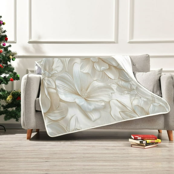 50x60 inch Crystal Fleece & Arctic Fleece Blanket Soft Bed Throws for Home or Camping 3d Beige Floral