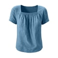 thumbnail image 5 of Xdegoge Womens Linen Elegant Square Neck Short Sleeve Pleated Front Tunic Blouses Textured Lightweight Fabric Casual Loose Fit Vintage Smocked Bodice Work Office Shirts Tees Tops, 5 of 5