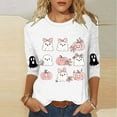thumbnail image 2 of Ounisa Halloween Womens 3/4 Length Sleeve Tops Round Neck Loose Cute Tee Shirts Dressy Casual Print Blouses Tunic, 2 of 4