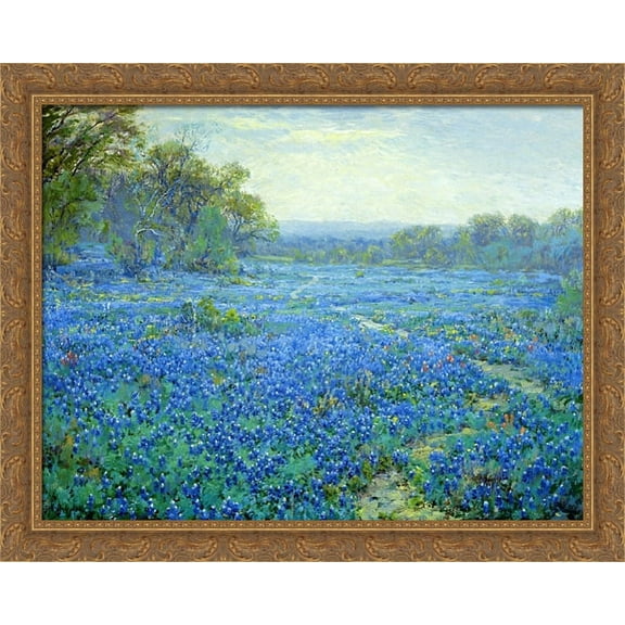 Bluebonnet Scene 36x28 Large Gold Ornate Wood Framed Canvas Art by Robert Julian Onderdonk