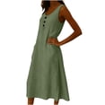 thumbnail image 4 of Sokhug Midi Dresses for Women Sleeveless Cotton Blend Round Neck Button Detail A Line Dress Side Pockets Solid Color Casual Dresses, 4 of 5