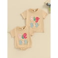 thumbnail image 4 of Baby Girls Summer Casual Romper Short Sleeve Crewneck Letter Embroidery Romper Tops, 4 of 10