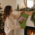 thumbnail image 3 of Leeye Christmas Stocking with Scarf - Red/Green/White, Velvet Knit, for Fireplace Hanging & Holiday Decor (Green), 3 of 4