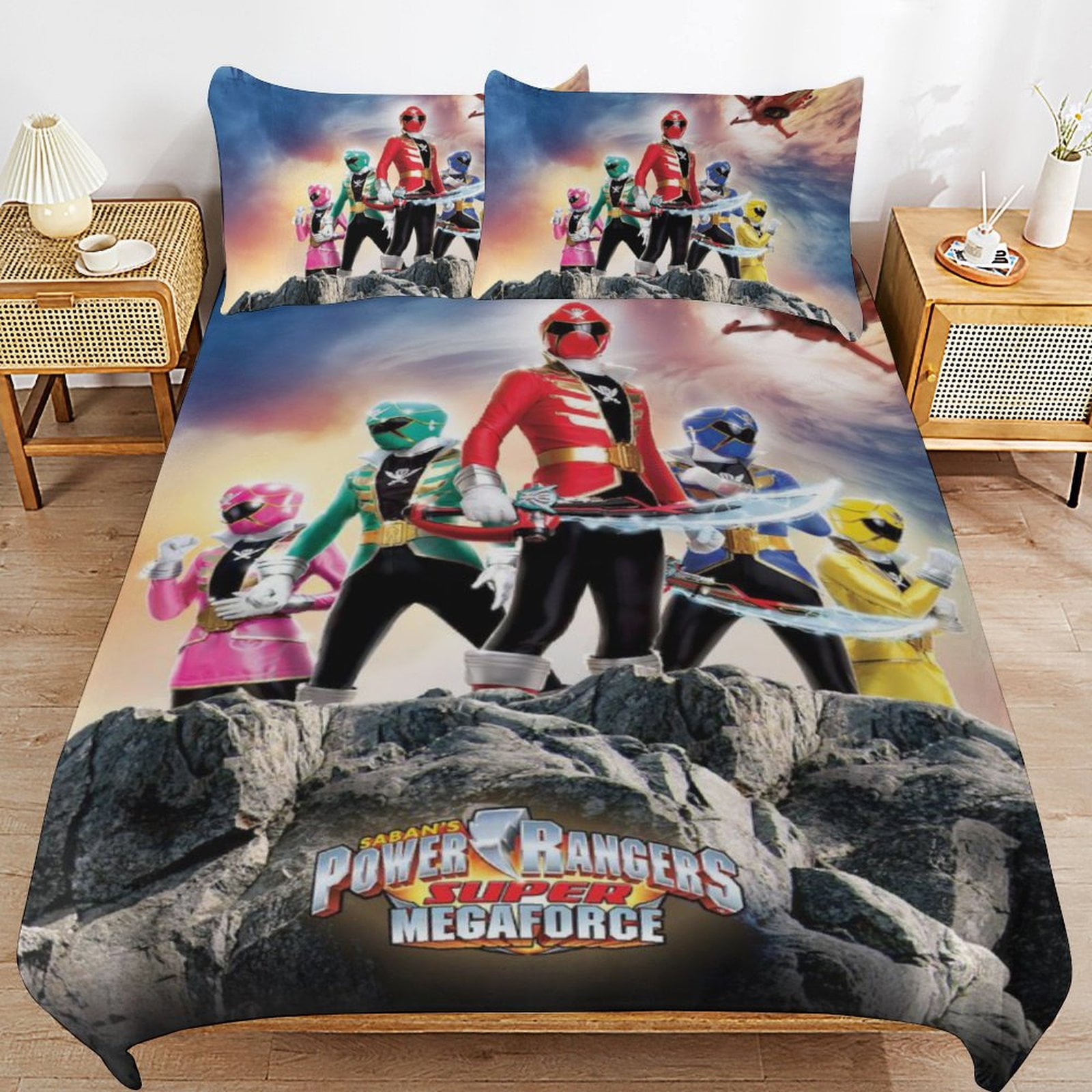 Power Rangers 3 Piece Bedding Set Duvet Cover Set Soft Warm And Comfortable Soft Bed Set with 1 Duvet Cover And 2 Pillowcases for Bedroom