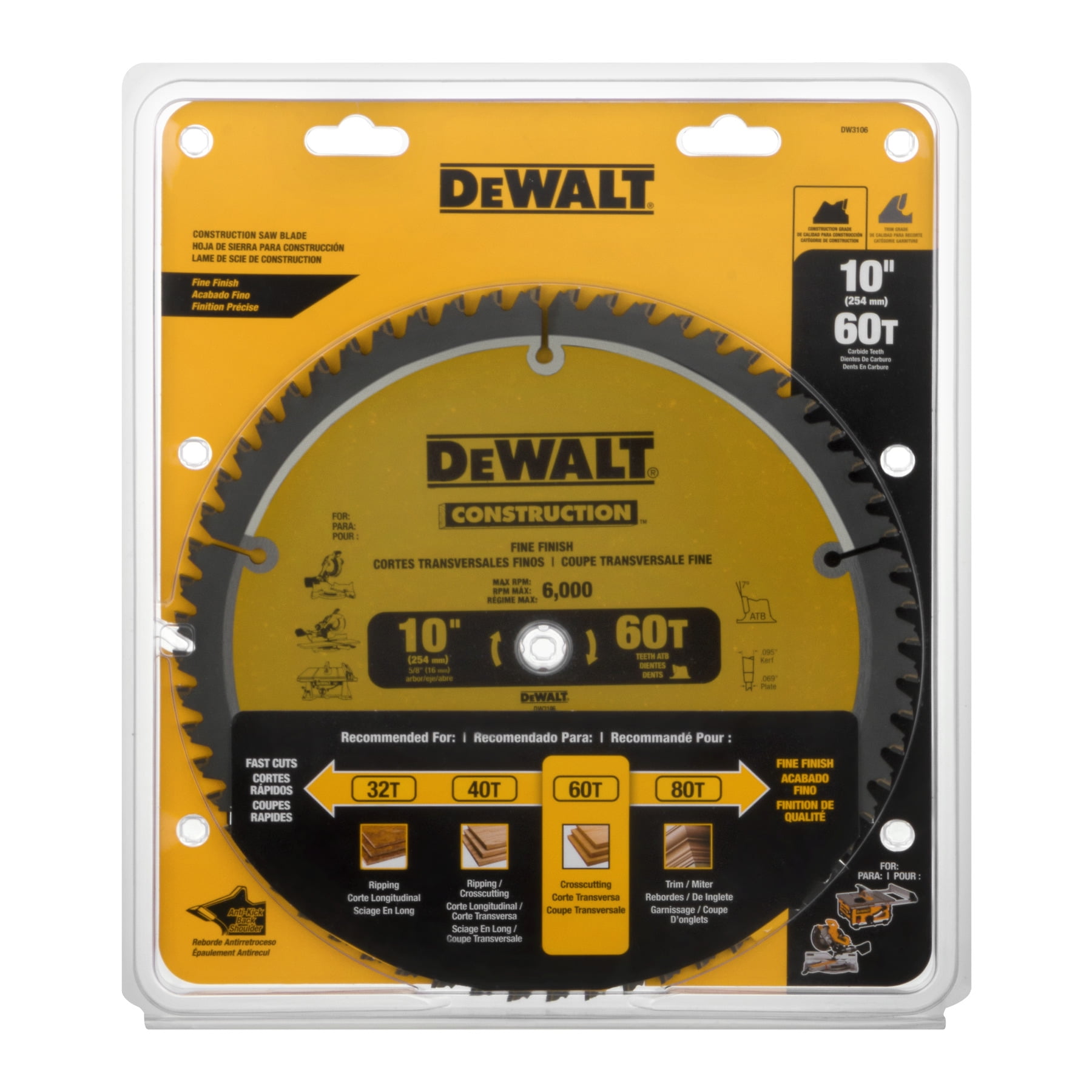DeWalt Construction Saw Blade 10", 1.0 CT