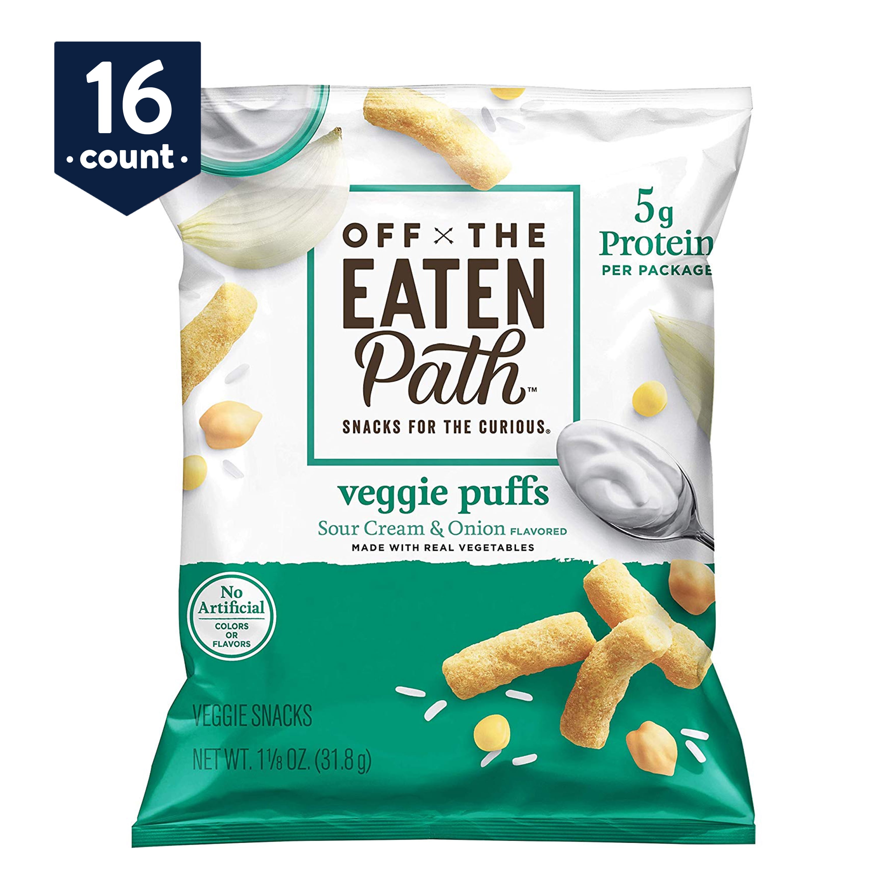 Off the Eaten Path Veggie Puffs, Sour Cream & Onion, 1.125 oz Bags, 16