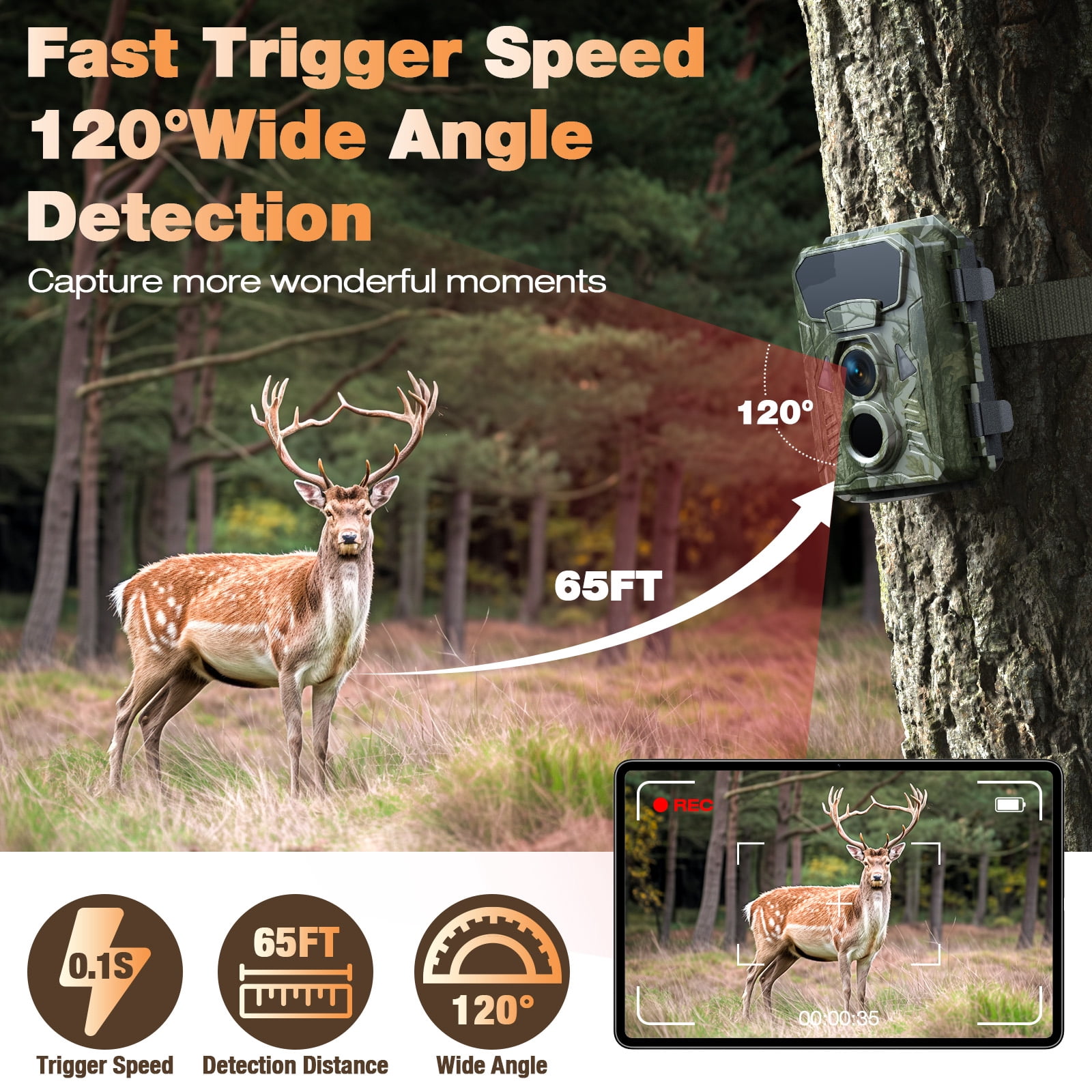 CAMPARK 2 PACK Trail Camera 4K 48MP Game Deer Camera with PIR 2PCS LEDs Infrared Night Vision Waterproof 120° Wide Angel 2.0" LCD Hunting Trail Cam for Wildlife Monitor