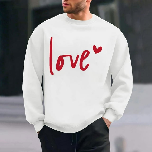 Amzcrzy Sudadera Para Hombre, Con Estampado De Corazones, Informal, De Manga Larga Y Cuello Redondo, Con Capucha, Color Blanco, Talla L