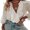 White, variant on Douhoow Plus Size Women Shirt Button-down Ruffle Blouse V-neck Long Sleeve Shirt Loose Top S-3XL
