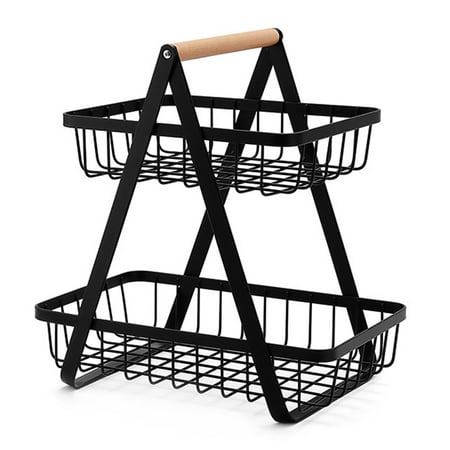 

Meterk 2 Tier Fruit Basket Camping Metal Wire Fruit Basket Storage Holder Vegetables Snacks Display Stand for Outdoor Camping BBQ Picnics
