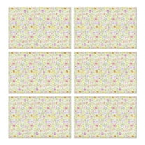 Rustic Floral Table Mats Set of 6, Heat Resistant Wrinkle Free Flax Placemats with Wildflower Bloom, Bee, and Butterfly Design for Country Farmhouse Dining Decor