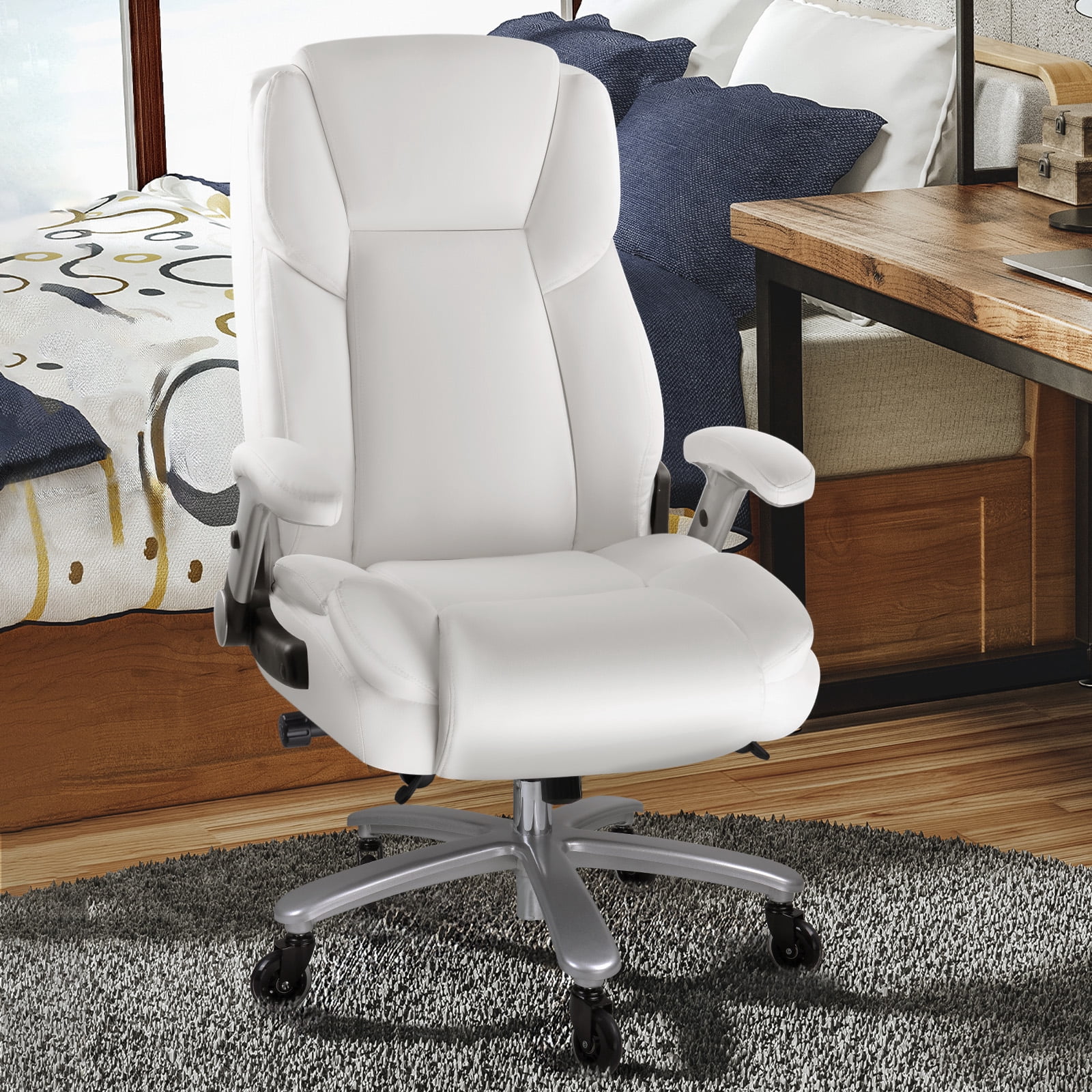 Waleaf Big and Tall Executive Office Chair with Flip-up & Adjustable Arms-Adjustable Lumbar Support,Heavy Duty High Back Computer Chair for Adults