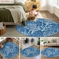 thumbnail image 6 of 8ft Round Rug, Navy Blue Coral Coastal Non-Skid Rubber Backing Large Area Rugs - Living Room Bedroom Home Office, Ocean Nautical Seaside Beach Indoor Floor Mat Carpets Washable Rug, 6 of 9