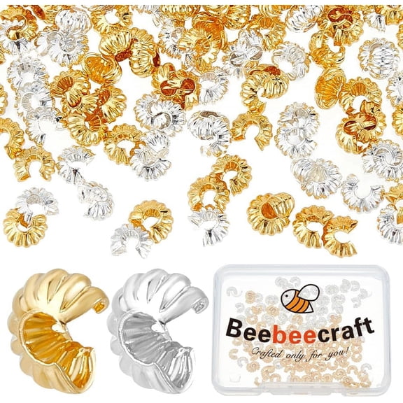 1 Box 160Pcs Crimp Bead Covers Sterling Silver Plated & 18K Gold Plated 2 Colors Half Round Open Crimp Beads End Tip 4mm