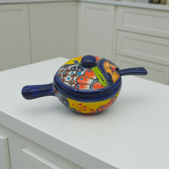 Talavera Salsa Bowl with Lid | Hand-Painted Ceramic Salsera