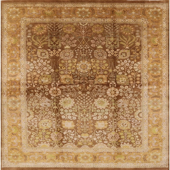 Ahgly Company Machine Washable Indoor Square Industrial Modern Yellow Orange or Orange Yellow Orange Area Rugs, 8' Square