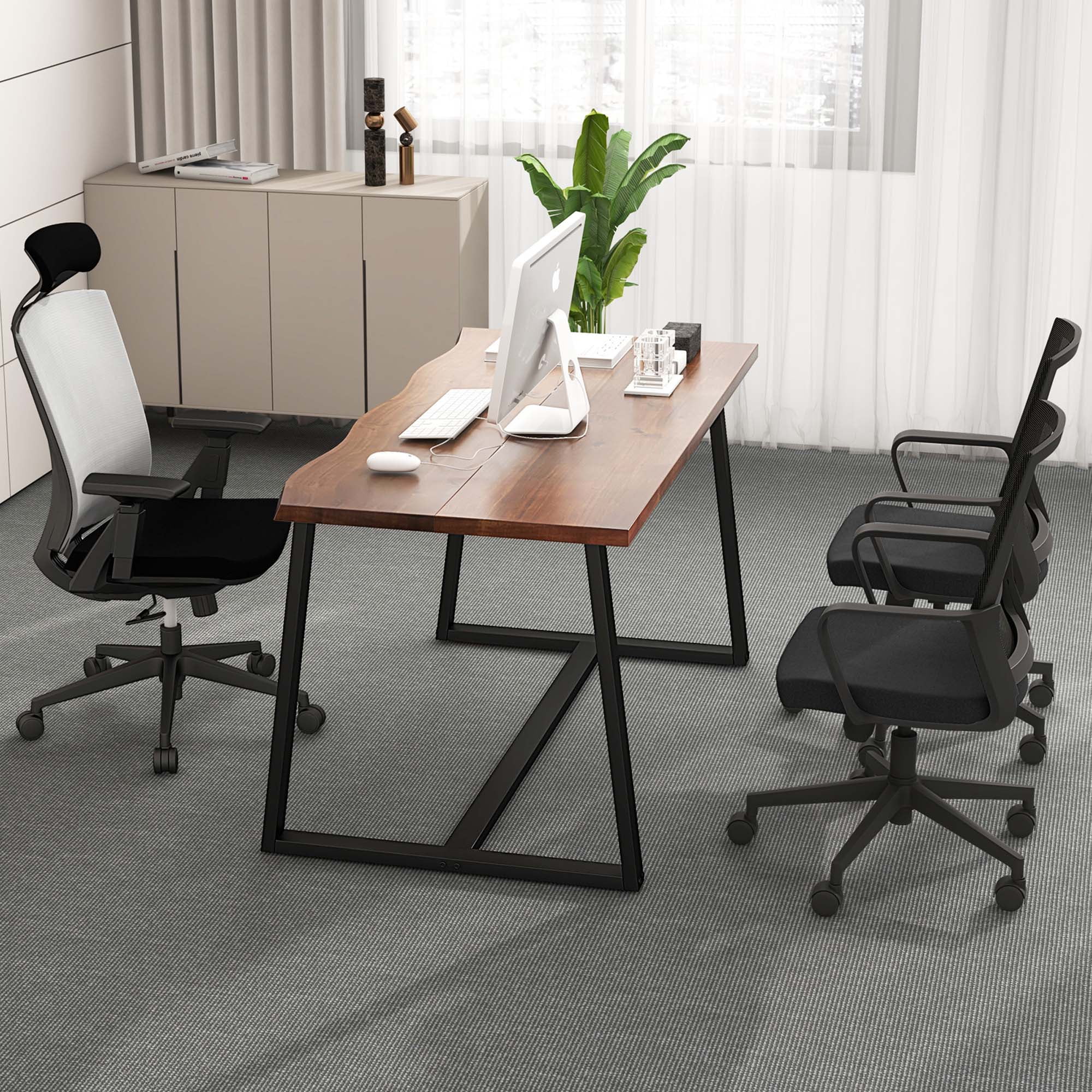 Costway 63" Large Dining Table for 4-6 People with Wavy Edge Heavy-duty Metal Frame Coffee