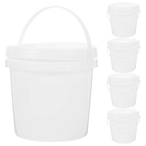 IBASETOY 5Pcs Multipurpose Plastic Bucket with Lid and Handle White Portable Water Bucket for Home