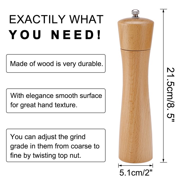 Unique Bargains 2pcs 8.5 Wooden Salt and Pepper Grinder Mills Shaker with Adjustable Coarseness