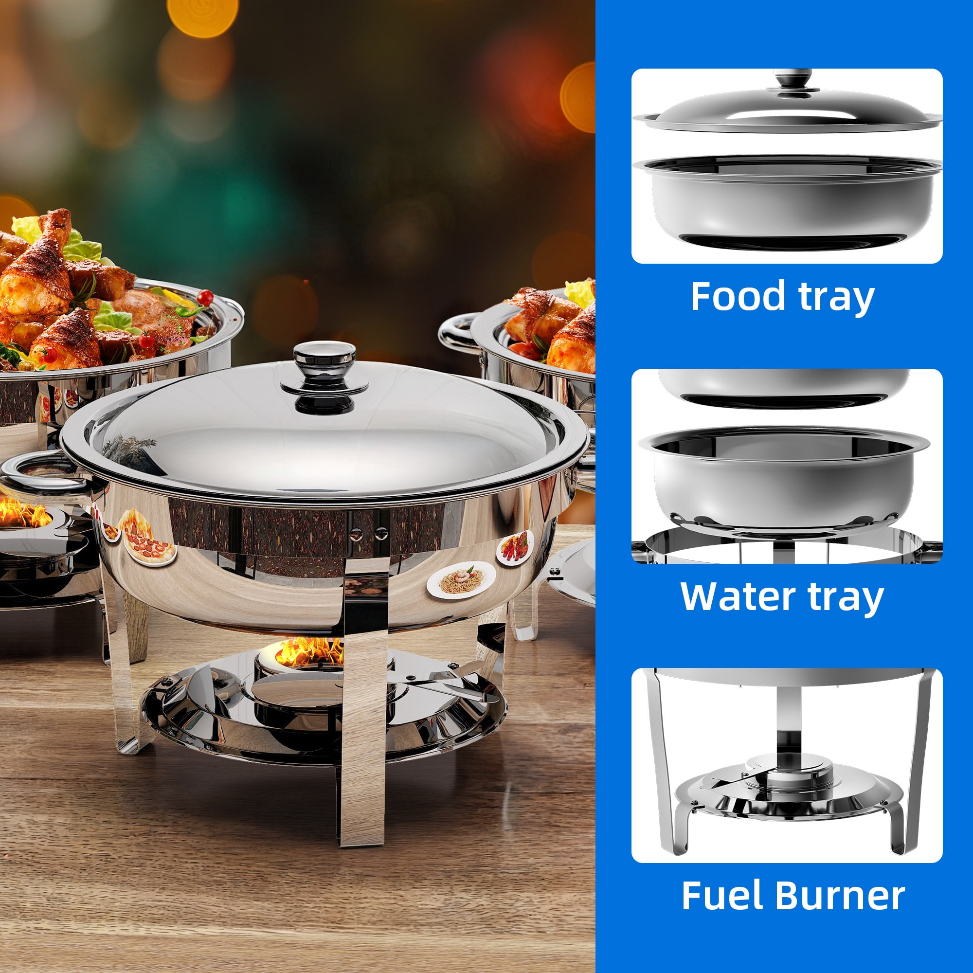 Uforic 5QT Chafing Dish Buffet Set, Round Stainless Steel Chafers and Buffet Warmers Sets with Food Pan, Fuel and Lid Holder, 1 pack