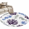 thumbnail image 2 of Summer Ocean Round Living Room Rugs 3.3 ft, Blue Seahorses Purple Coral Marine Life Abstract Washable Area Rug with Non-Slip Sturdy Edge Binding Round Front Door Mat Floor Carpet for Entryway, 2 of 9