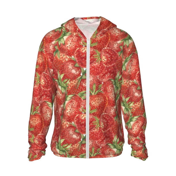 Fotbe Strawberry Chaqueta con Protección Solar UPF 50+ para Hombre y Mujer, Camisa con Capucha y Bolsillos-X-Large