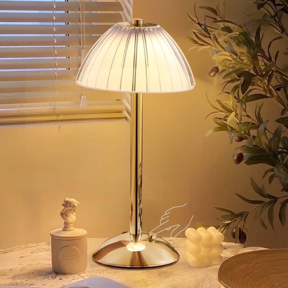 Pumpkin-shaped Table Lamp, Cordless Crystal Lamp with USB Charging Port, Rechargeable 3 Color Dimmable Gold Desk Lamp with Touch Control, LED Bedside Lamp for Home Office Restaurant