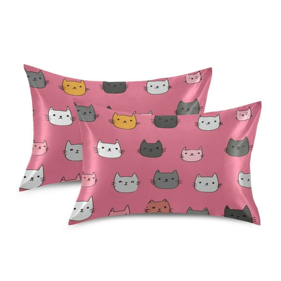 Silky Satin Standard Pillowcases For Hair And Skin Cartoon Kitty