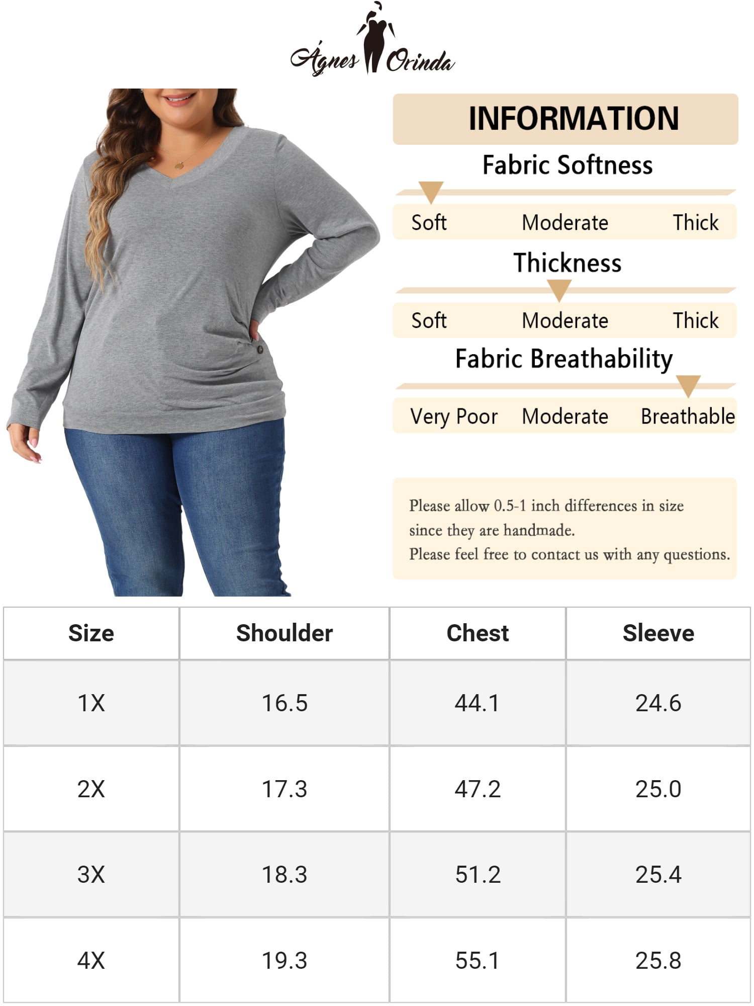 DARING DIVA Women's Plus Buttons Decor Ruched Casual Blouses 3X Grey