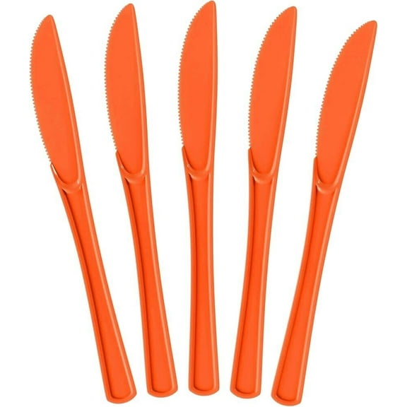 50 Pack Orange Plastic Knives Heavy Duty Amscan All Occasions Disposable