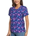 thumbnail image 2 of Vsdgher Blue Skull Leaf Women Shirts V Neck Short Sleeve Tops T-Shirt Basic Tees, S to 3XLX-Large, 2 of 5