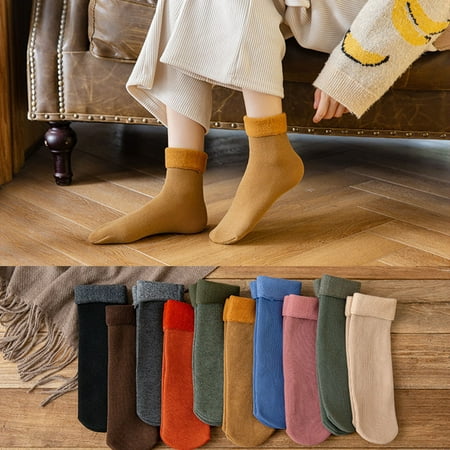 

lizyue 1 Pairs Mid-Tube Ribbed Unisex Socks Winter Solid Color Thickened Fleece Lining Socks Daily Wear