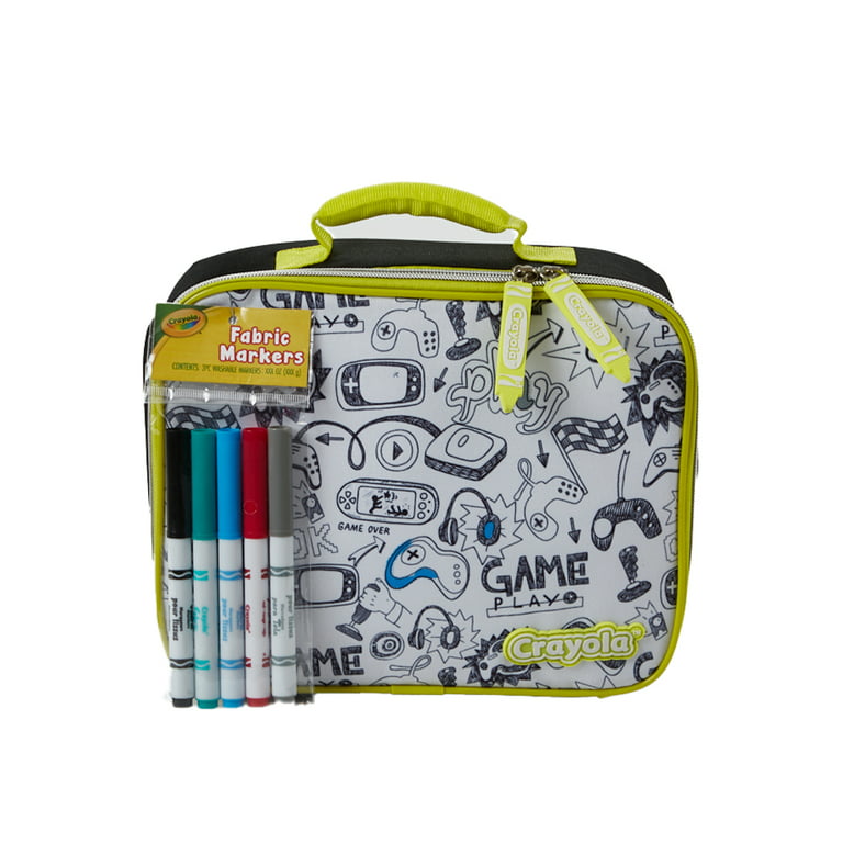 Crayola Color Your Own Gaming Lunch Box for Kids, Black and Neon