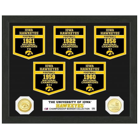 Highland Mint Iowa Hawkeyes 12" x 15" Five-Time Football National Champions Banner Collection Photo Mint