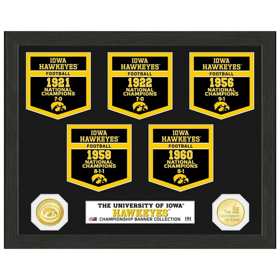 Highland Mint Iowa Hawkeyes 12" x 15" Five-Time Football National Champions Banner Collection Photo Mint