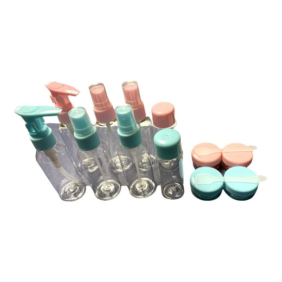Travel Bottles Kit Pink And Blue Containers Set Cosmetic Containers for Lotion, Shampoo, Cream, Soap, Set of 14