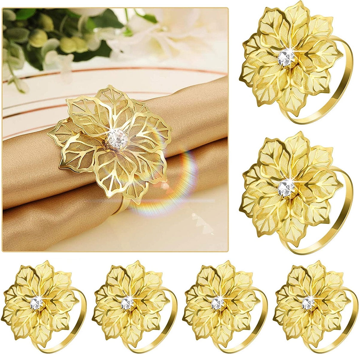 Eaferm Set of 6 Bee Napkin Rings Modern Daisy Flower Napkin Holder  Tablescape Table Place Setting Party Wedding Dining Decor Accessories  (Cream)