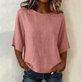 thumbnail image 2 of Ltctricy Womens Cotton Linen Tops Loose Fit 3/4 Sleeve Shirts Crew Neck Basic T Shirts Beach Vacation Clothes, 2 of 5