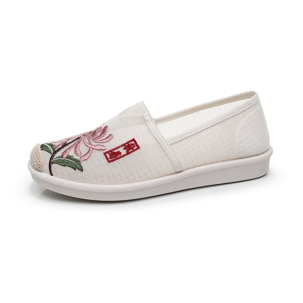 XIHAHA, zapatos de malla Vintage hechos a mano para mujer, zapatos planos bordados de tela de algodón suave, cómodas zapatillas para caminar para mujer con