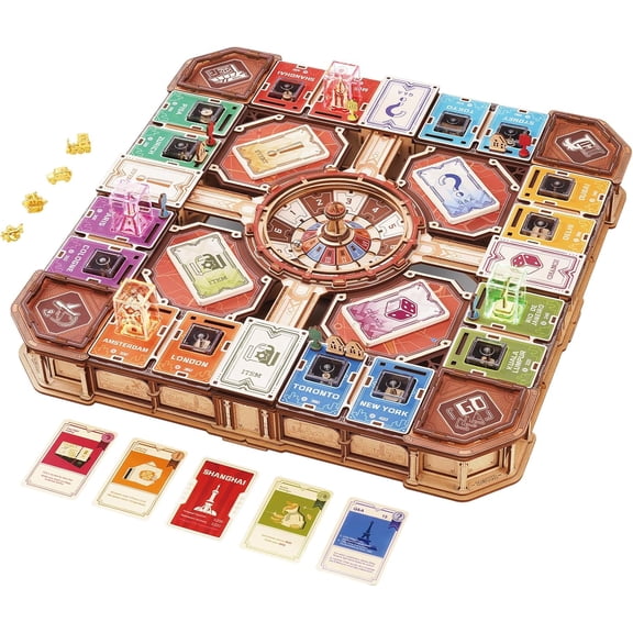 ROKR Fortune Quest, 3D Wooden Puzzle Board Game with Interactive Lights and Sounds, 907-Piece DIY Mechanical Model for Adults 2-5 Players