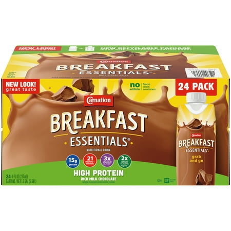 Carnation Breakfast Essentials High Protein Ready to Drink Nutritional Breakfast Drink, Rich Milk Chocolate, 24 Count (2 - 12 Packs)
