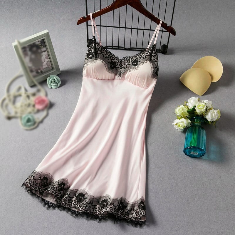 Spdoo Women Lingerie Satin Lace Chemise Nightgown V Neck Nightwear Full ...