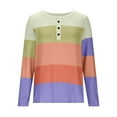thumbnail image 3 of Womens Plus Size Henley Shirt, Long Sleeve Shirts for Women Fashion Loose Fit Color Patchwork Button Up Crewneck T-Shirts Fall Clothes, 3 of 5