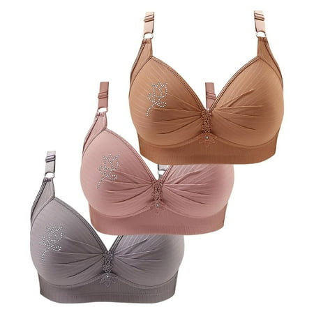 SNOWSONG Push Up Bras for WomenClearance! Wireless Bras Mixed Color 3-Pack Women s Seamless Breathable Lingerie Plus Size Non-Steel Ring Bra Bras for Women Comfy Bras for Women Hot Pink 50