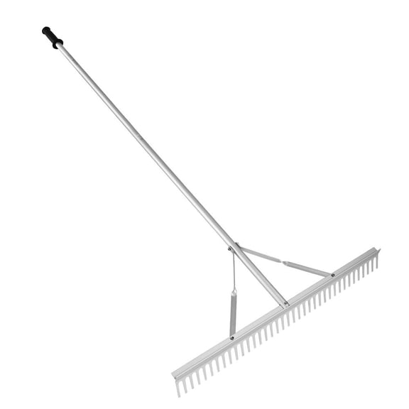 Landscape Rake, 36" Head Aluminum Lake Weed Rake with 75" Long Handle for Loosening Soil, Lawn Care, Weeding Lake, Garden, Silver