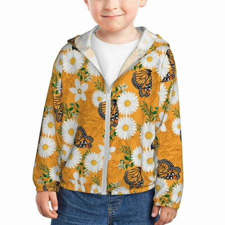 

Vsdgher White Floral and Butterflies Kids Sun Protection Hoodie with Zip Rash Guard Tops Children s Long Sleeve Sun Protection Clothing - 4 Years