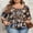 Black, variant on Cuteduck Women Plus Size Printed Tunic 3/4 Sleeve Fall Pleated Round-neck Casual Loose Ruffled Top 1X-4X