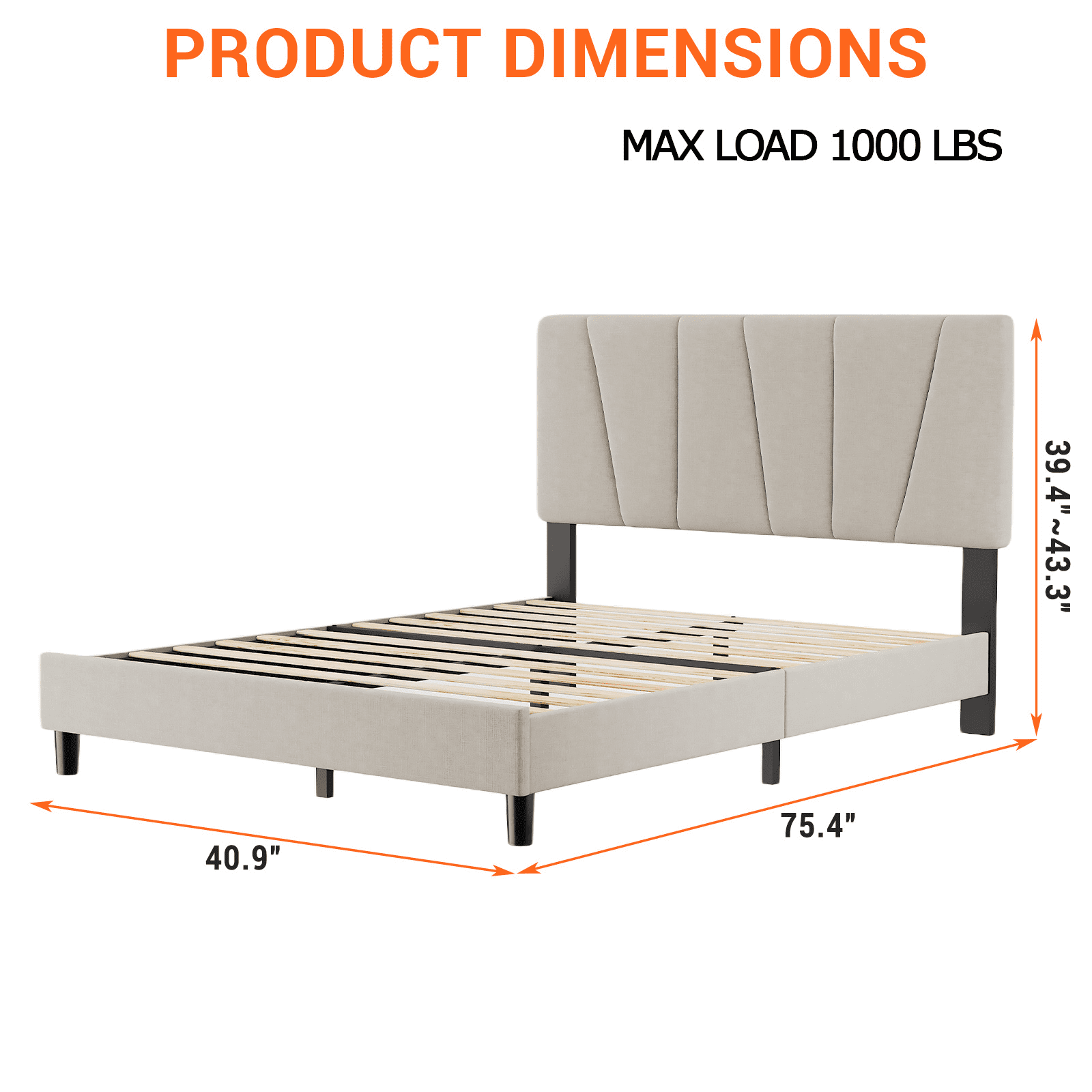 Shininglove Twin Size Platform Bed Frame, Linen Upholstered Bed Frame with Headboard, Modern Mattress Foundation with Wooden Slats Supports for Twin Bed, No Box Spring Needed, Beige