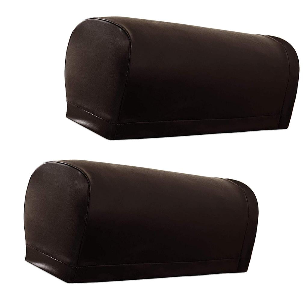 2 Pieces Non- PU Leather Stretch Sofa Arm Covers, Furniture Couch Armrest Covers ,
